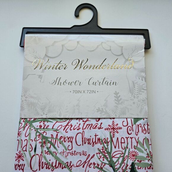 Merry Christmas Shower Curtain 70 x 72 Poinsettias Winter Wonderland - Picture 2 of 6